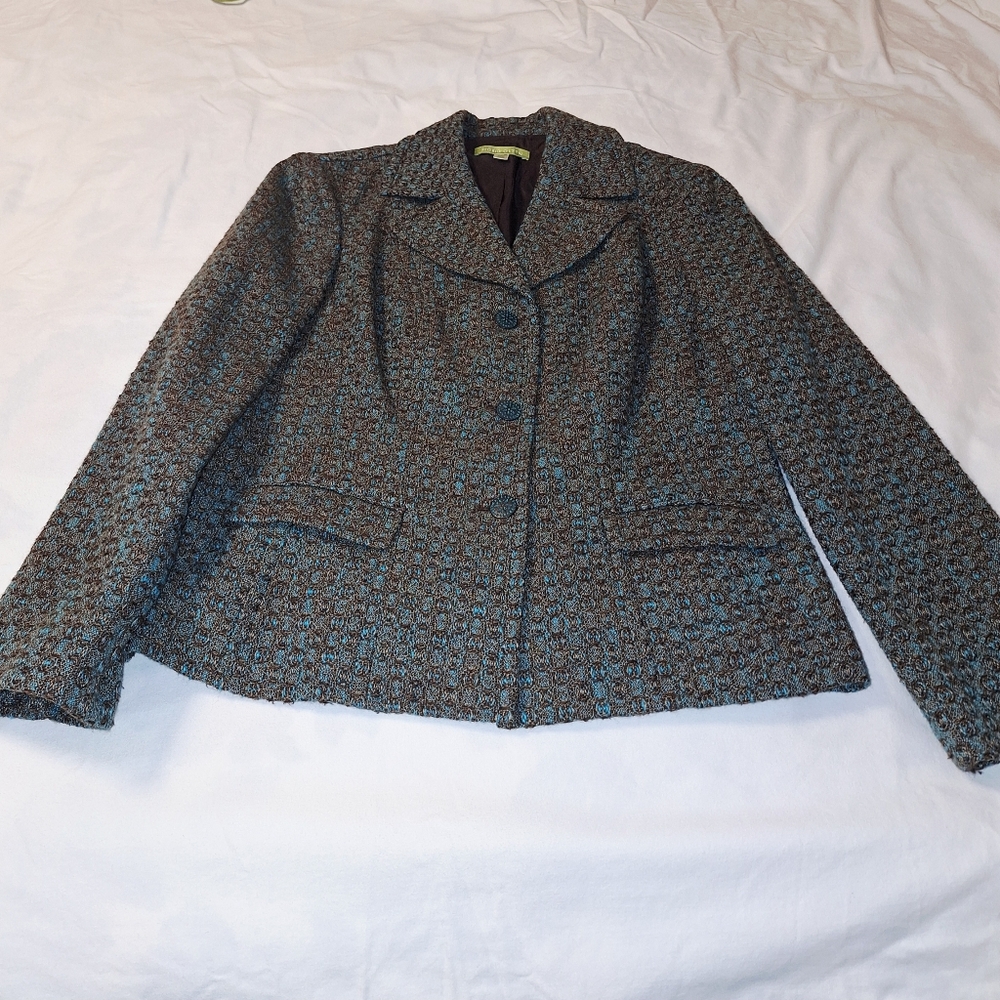 Sigrid Olsen  Vintage Teal and Brown Patterned Blazer